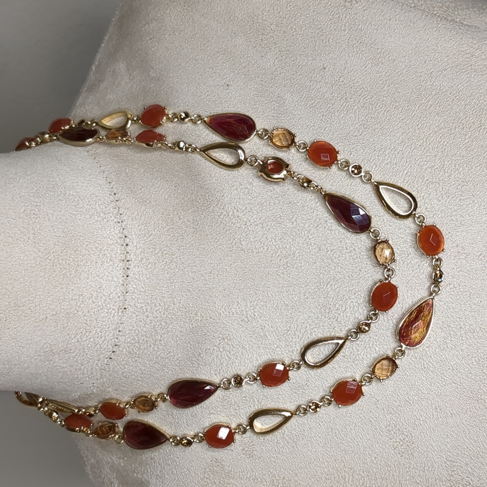 Anne Klein Long Layered Necklace Amber Brown & Gold Tone 84" Sautior Style